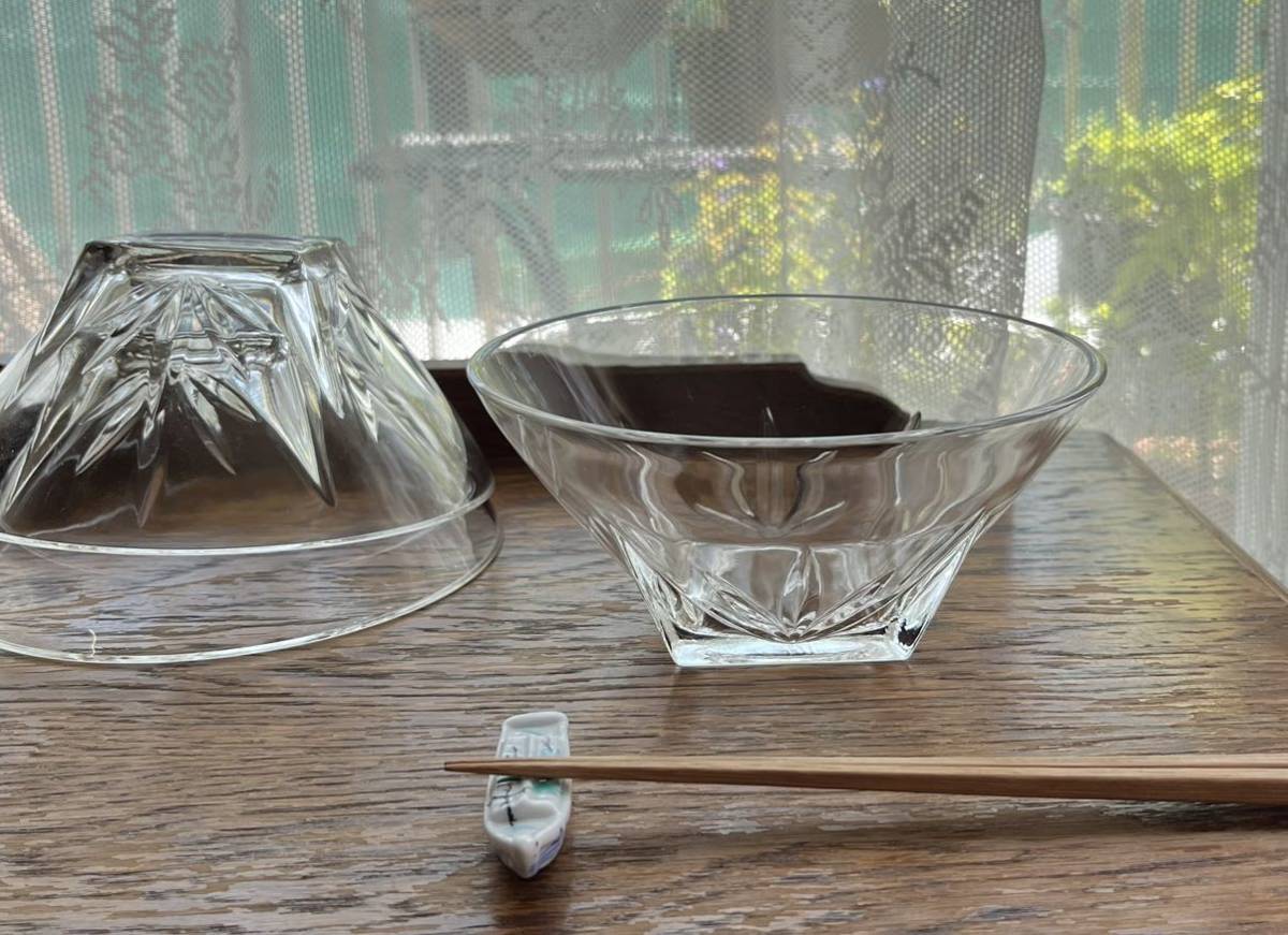 アデリア ガラス鉢 3客 昭和レトロ 素麺鉢 プレスガラス 未使用品 サラダボウル 石塚硝子の画像9