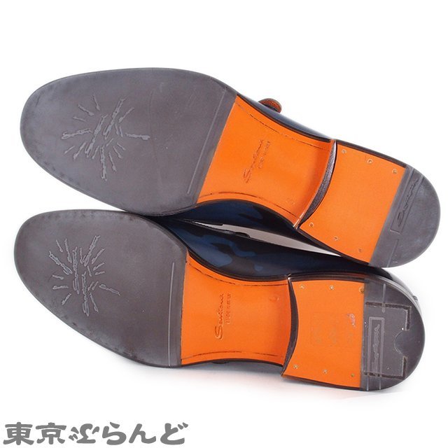 101665511 サントーニ Santoni ダブルモンク 13907 ネイビー ブルー SV金具 レザー 靴 カモフラ ＃6 ドレスシューズ メンズ 展示未使用_画像4