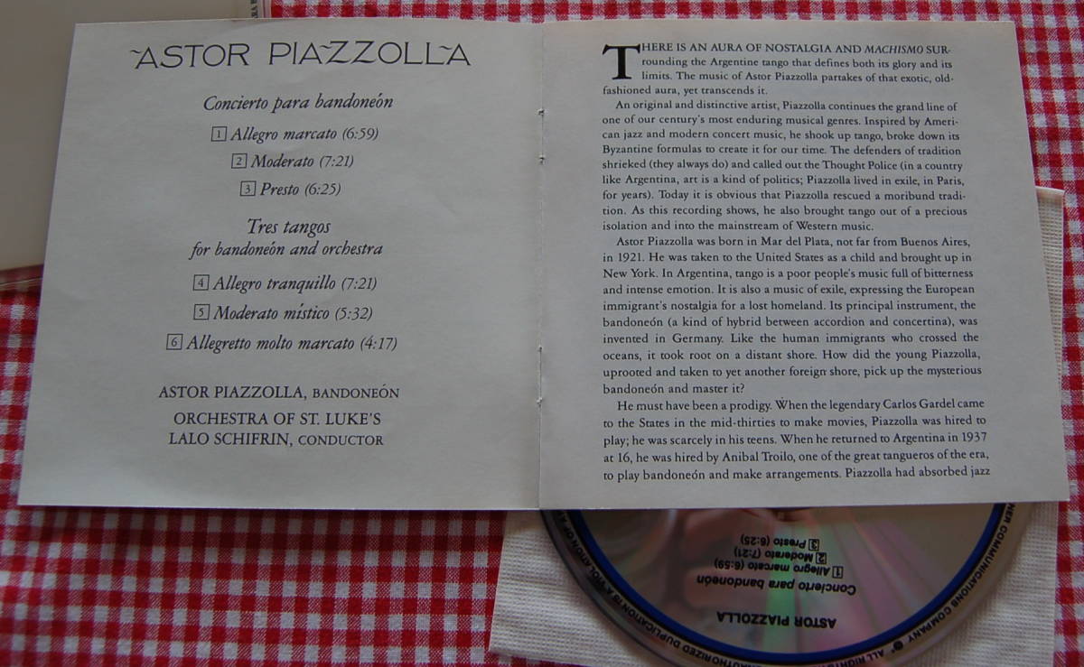 オーケストラ【送料無料】Astor Piazzolla アストル・ピアソラ【Concierto Para Bandoneon / Tres Tangos】ラロ・シフリン 中古美品_画像4
