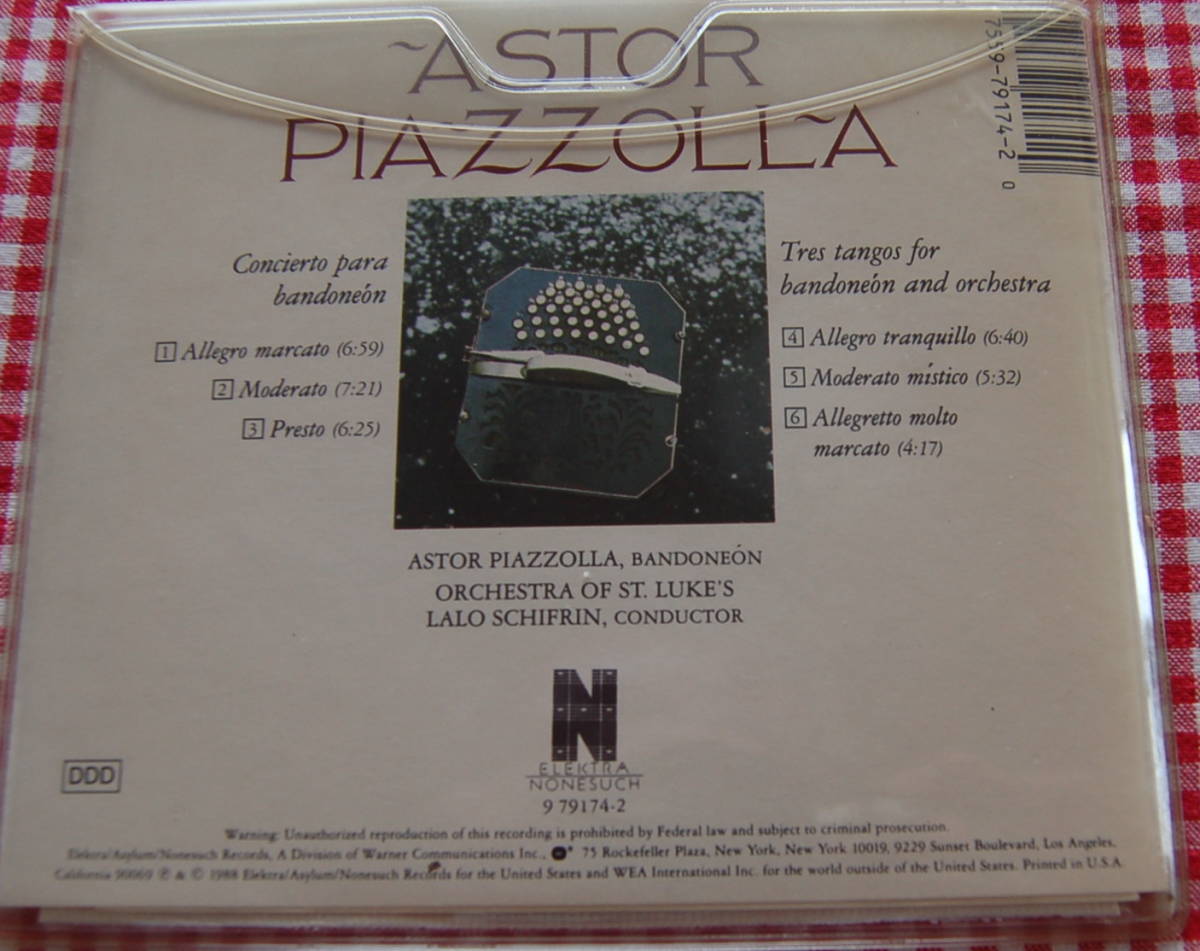 オーケストラ【送料無料】Astor Piazzolla アストル・ピアソラ【Concierto Para Bandoneon / Tres Tangos】ラロ・シフリン 中古美品_画像2