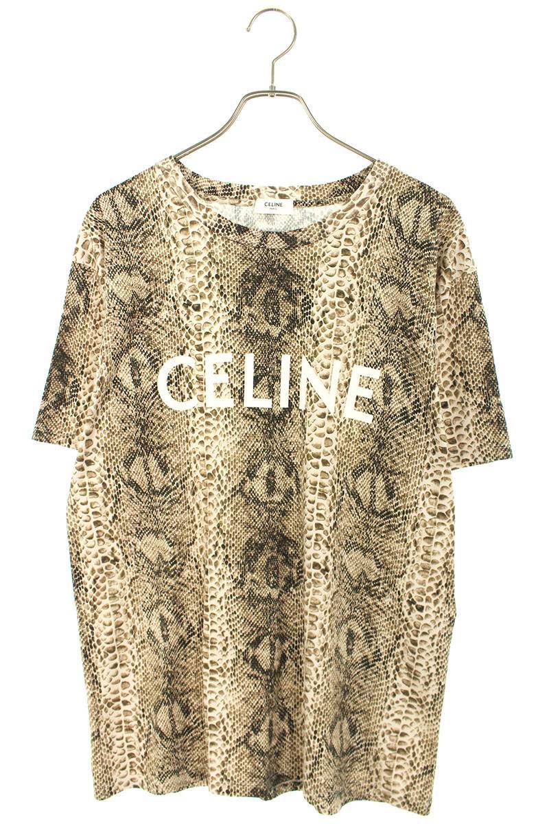 セリーヌ CELINE by Hedi Slimane 22SS 2X681307H サイズ:XS サーペントパイソンロゴプリント ルーズTシャツ 中古 OM10