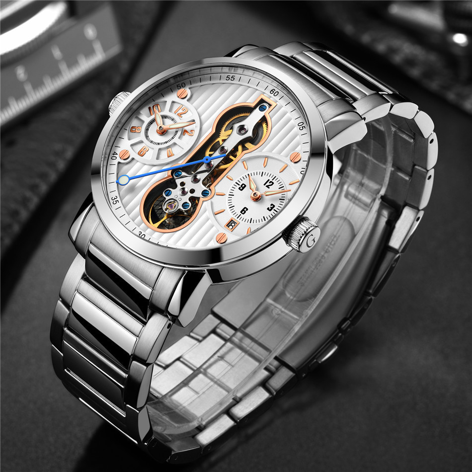 GUANQIN アナログ腕時計 自動巻き 防水トゥールビヨン スケルトン メンズ腕時計 スポーツ