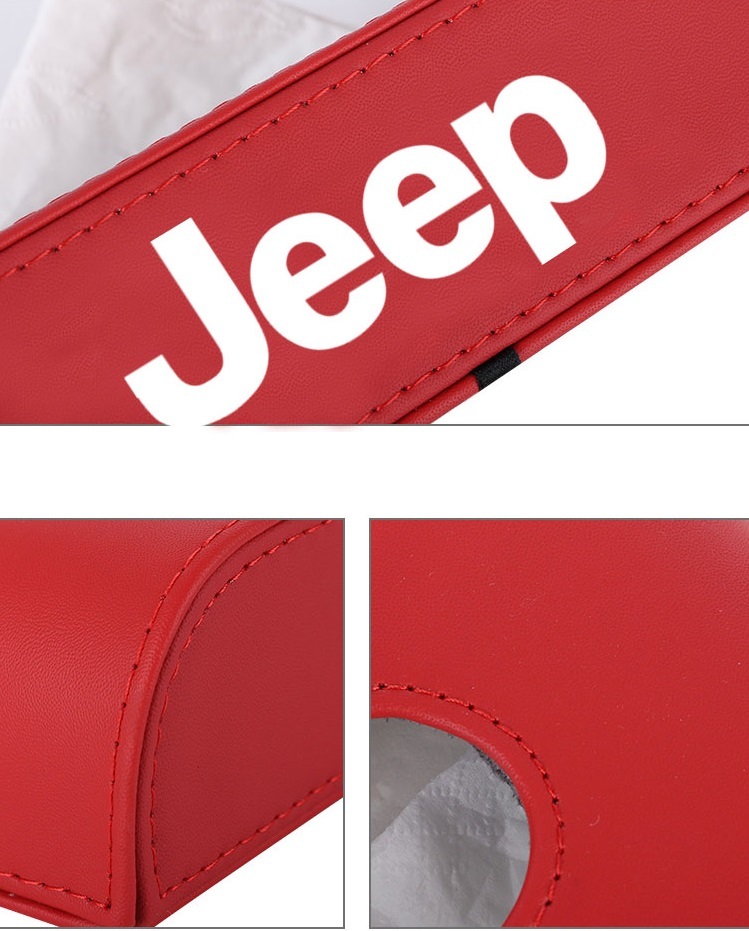 ジープ JEEP 車用ティッシュボックス PUレザー 高級ティッシュケース 磁石開閉 車内収納ケース ロゴ入り 防水 レッド_画像6