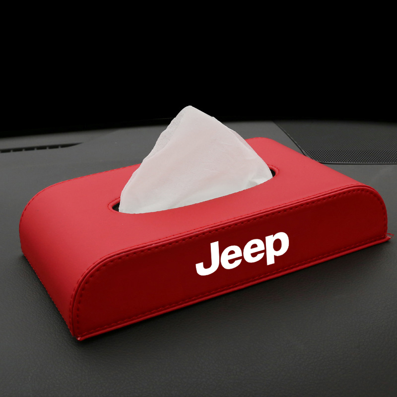 ジープ JEEP 車用ティッシュボックス PUレザー 高級ティッシュケース 磁石開閉 車内収納ケース ロゴ入り 防水 レッド_画像1