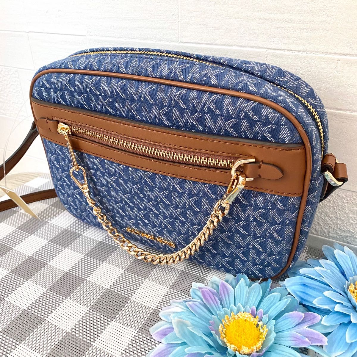 新品☆MICHAEL KORS デニム  シグネチャー レザー トートバッグ