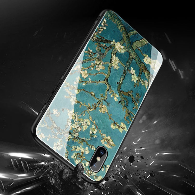 iPhone XS Max ケース スマホケース 背面カバー TPU ガラスケース 油絵風 はな_画像8