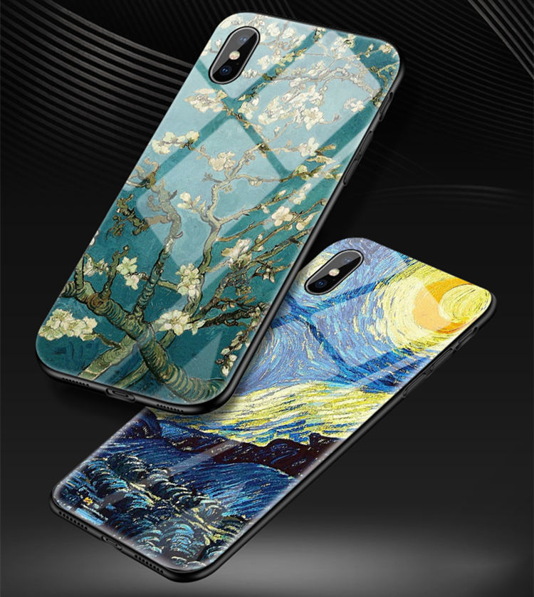 iPhone XS Max ケース スマホケース 背面カバー TPU ガラスケース 油絵風 はな_画像1
