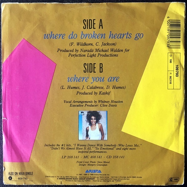 【Disco & Soul 7inch】Whitney Houston / Where Do Broken Hearts Go _画像2