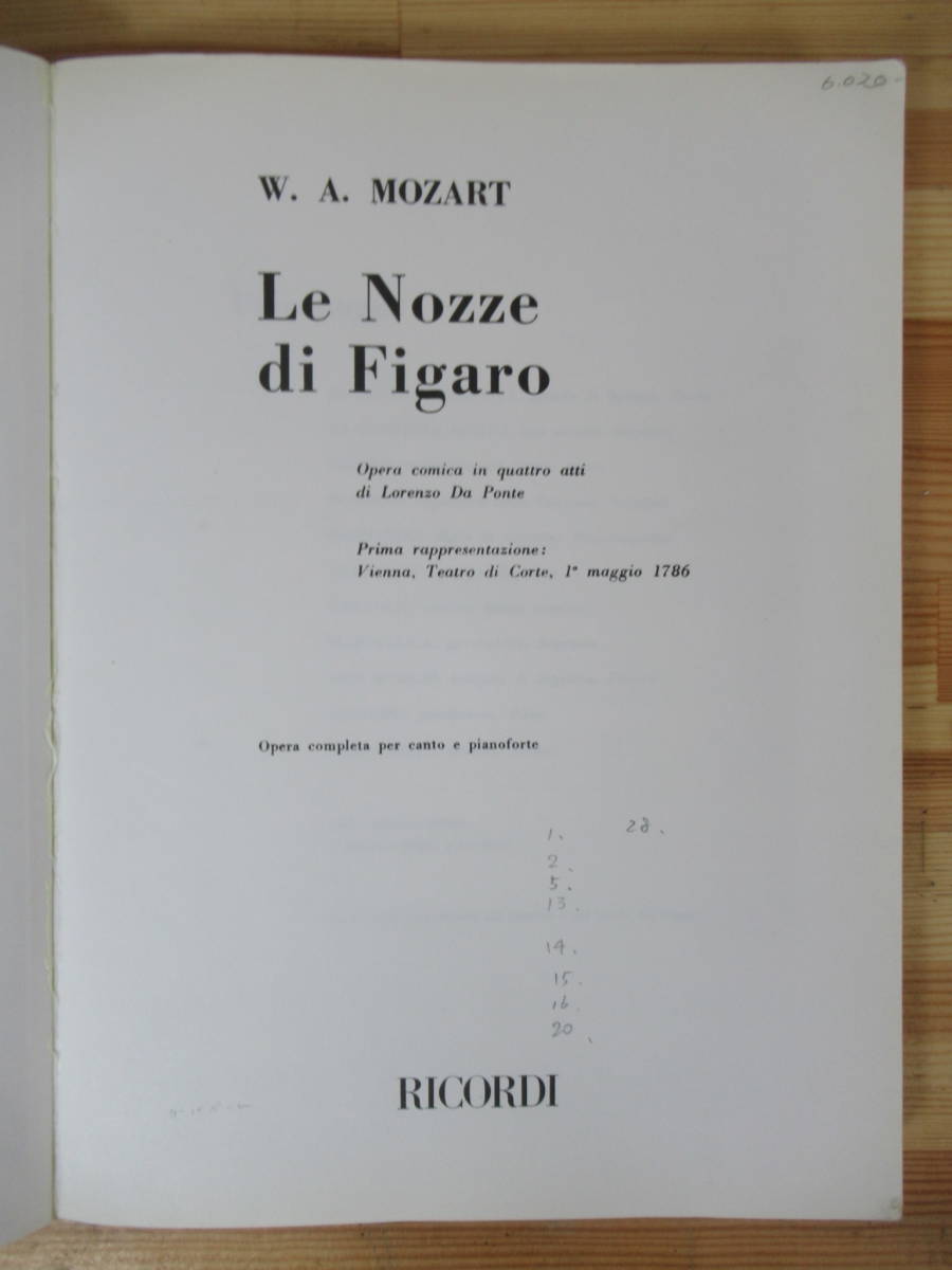 D32△洋書 Le Nozze di Figaro Wolfgang A.Mozart 楽譜 スコア モーツァルト フィガロの結婚 230507の画像6