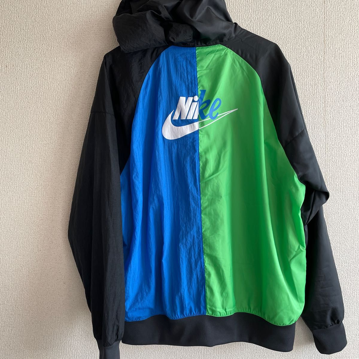 ナイキ 配色カラー 撥水 ブルゾン フード付き XL マルチカラー 黒 黄緑 青 NIKE ナイロンパーカー