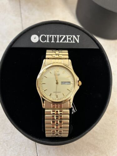 Citizen Men Watch Stainless Gold Steel Water Resistant Battery Day