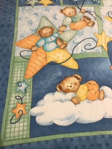 VTG Teddy Bear Crib Comforter Quilted Baby Blanket Stars Moon