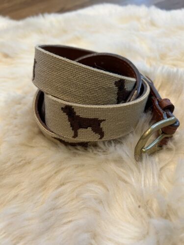 Smathers & Branson brown Labrador Dog hound embroidered Leather Belt 42 MINT! 海外 即決