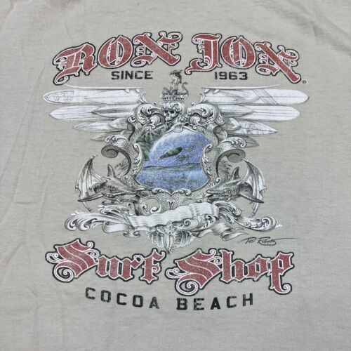 Vintage Ron Jon Surf Shop Cocoa Beach T-Shirt Beige Size Large USA