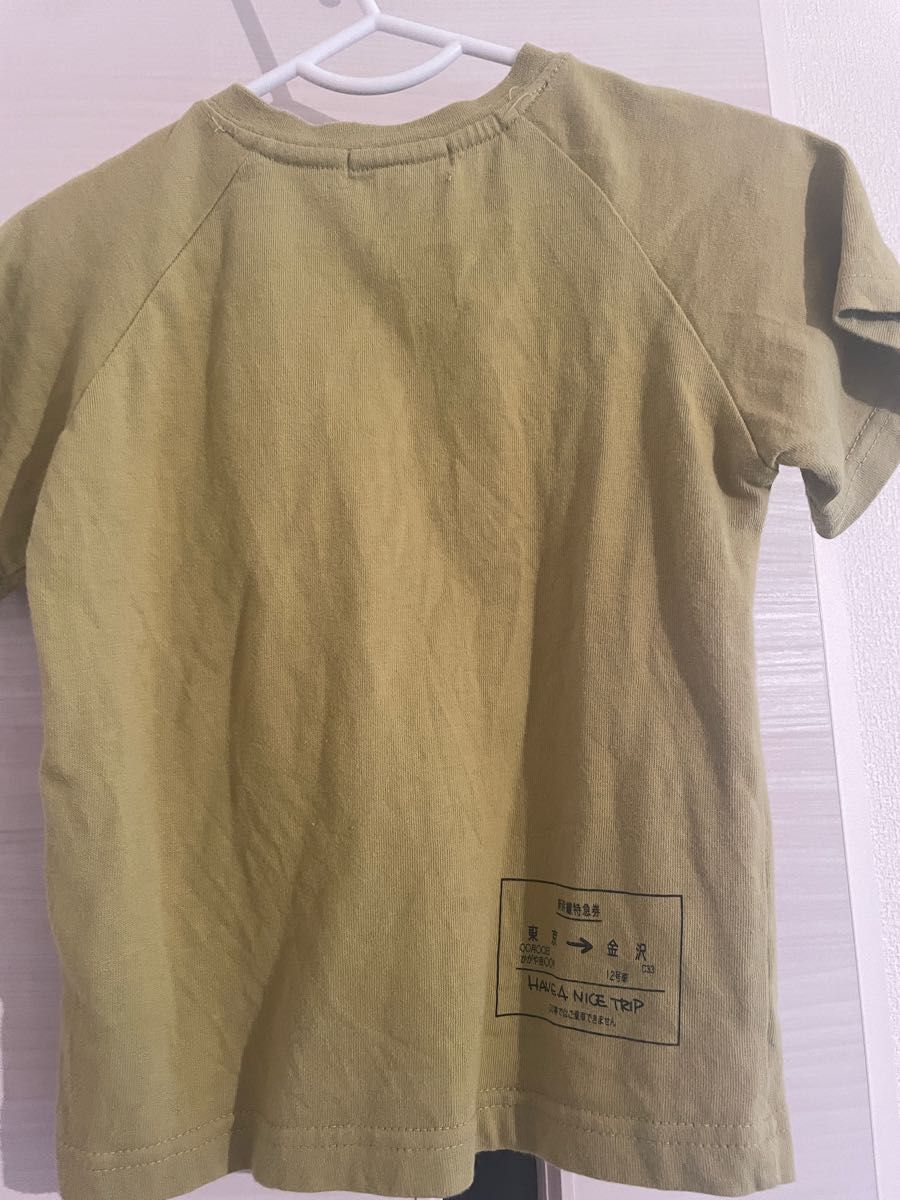 【美品】 Tシャツ　新幹線　　電車　かがやき　シューラルー　サイズ90 黄緑　黄色