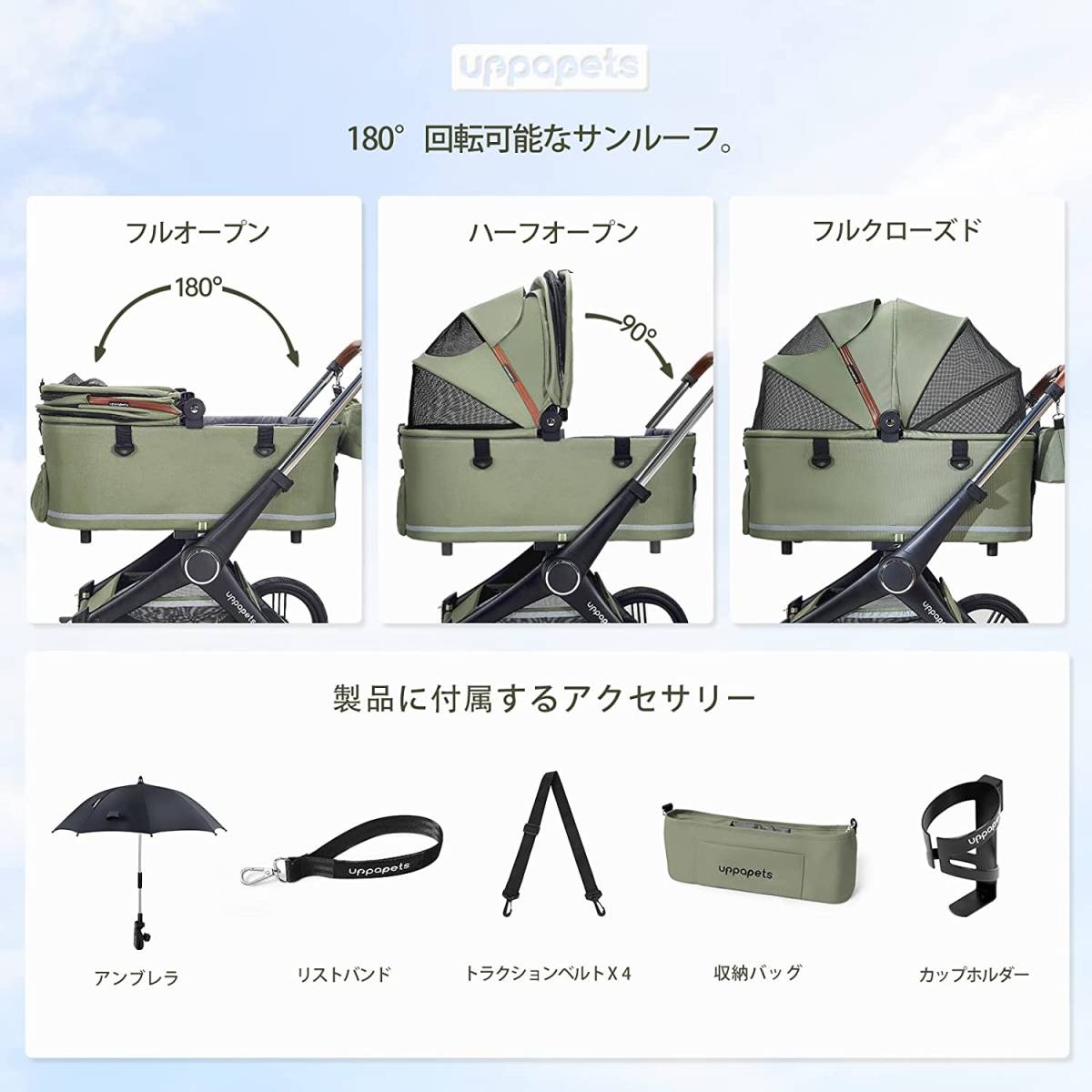 Uppapets ペットカート 分離型高品質超大型スペース四輪ペットキャリア