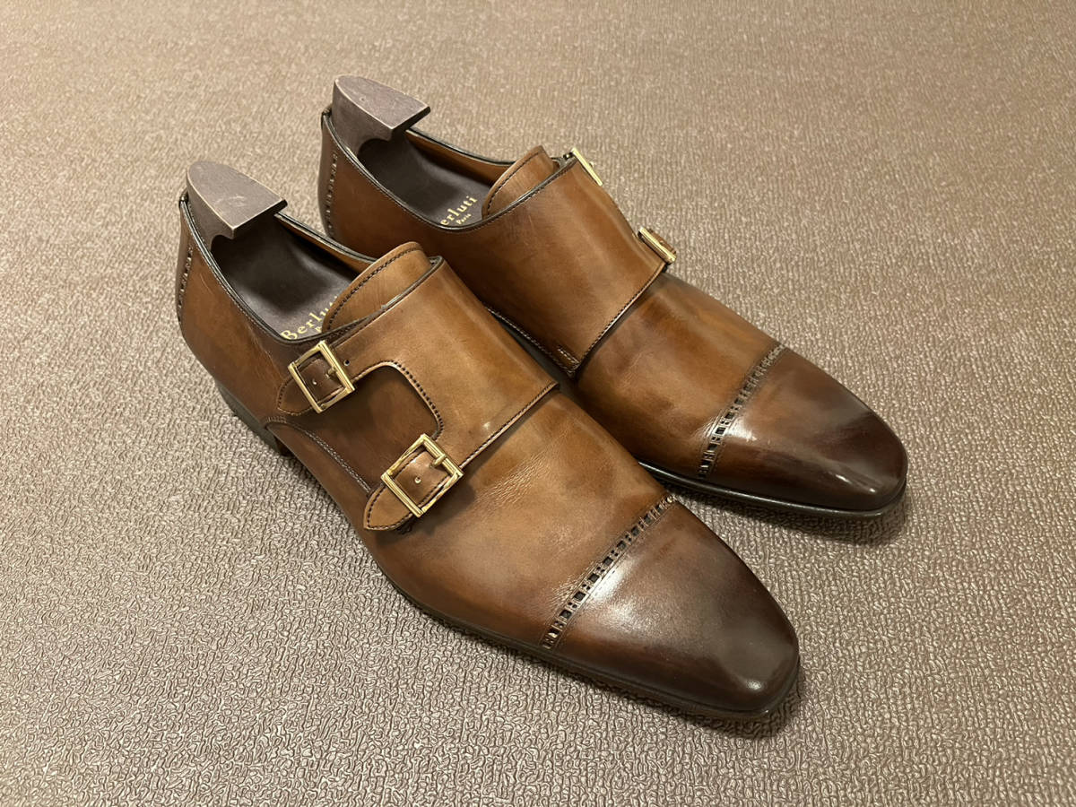 美品 Santoni サントーニ ダブルモンクストラップ ハンドペイント