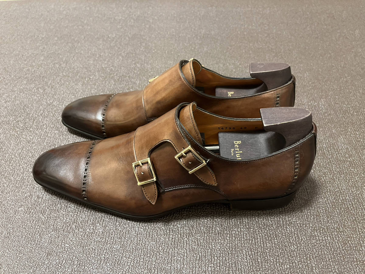 美品 Santoni サントーニ ダブルモンクストラップ ハンドペイント