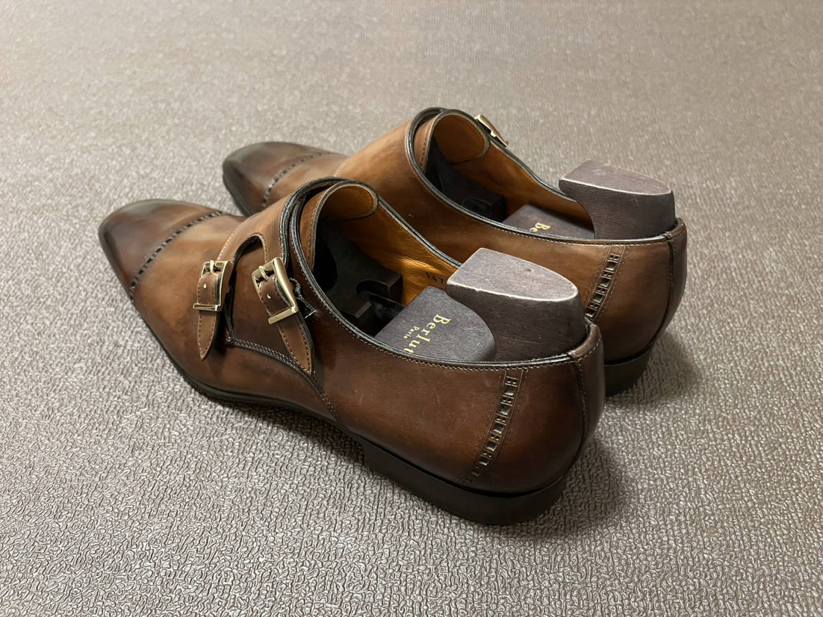 美品 Santoni サントーニ ダブルモンクストラップ ハンドペイント