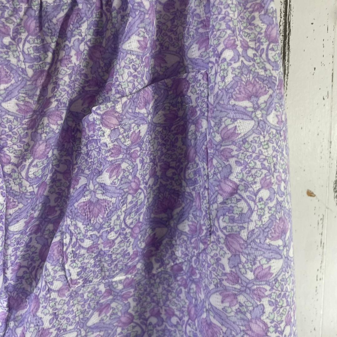 新品6L 大きいサイズ ウエストゴム サッカー生地ルームパンツ 花柄 紫2_画像6
