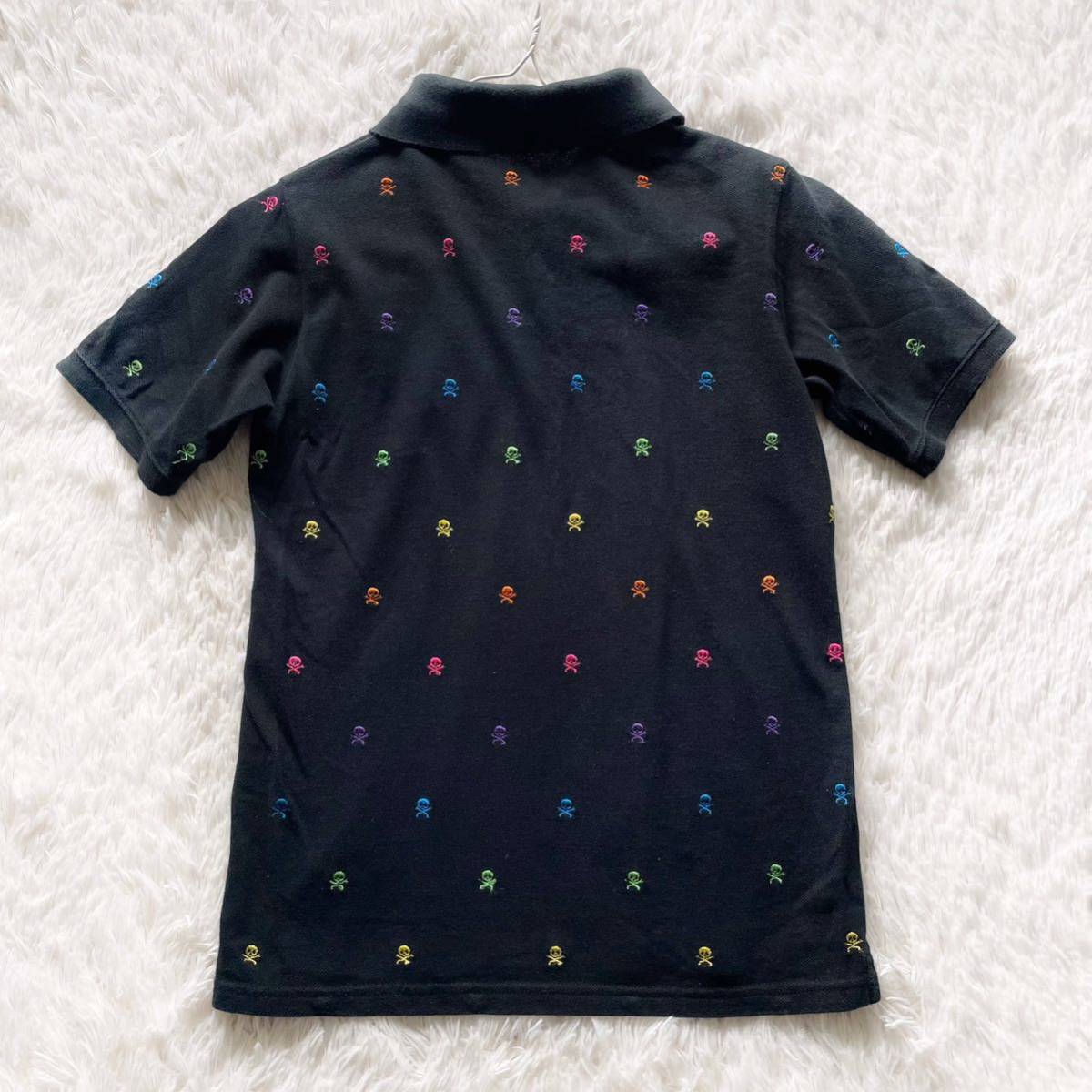 beams boy Beams Boy polo-shirt total pattern short sleeves skull gaikotsu Skull Golf wear cotton colorful black black T-shirt cut and sewn 