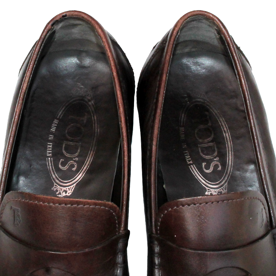 イタリア製★TOD'S トッズ★コインローファー 7.5=26.5 ペニーローファー レザー ブラウン メンズ gc i-212