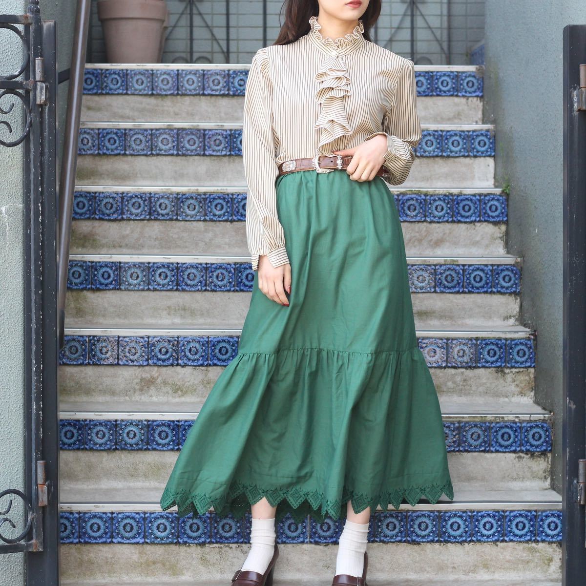 USA VINTAGE LACE DESIGN LONG SKIRT/アメリカ古着レースデザインロングスカート