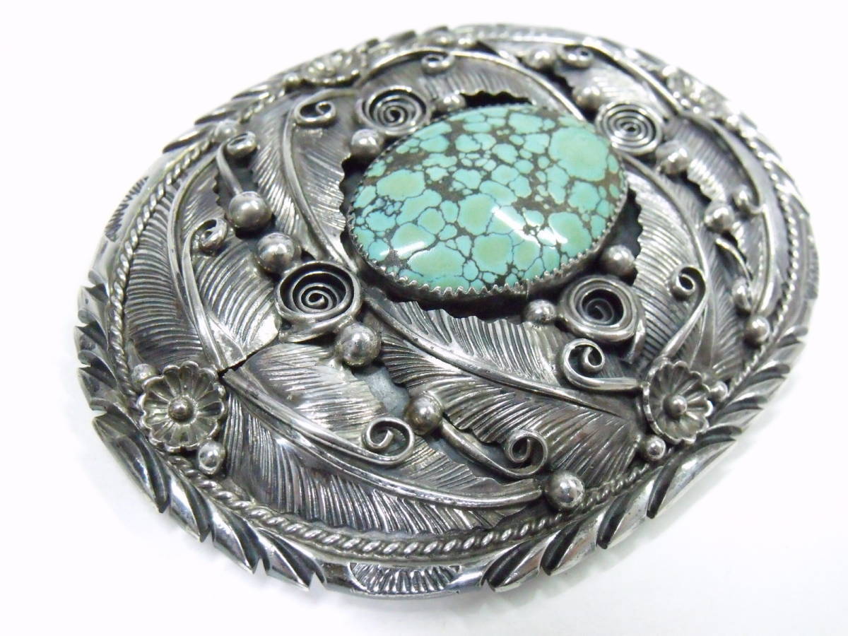 NAVAJO ナバホ族 シルバー925 ターコイズ ビッグ ベルト バックル インディアンジュエリー Sterling Silver Turquoise Belt Buckles