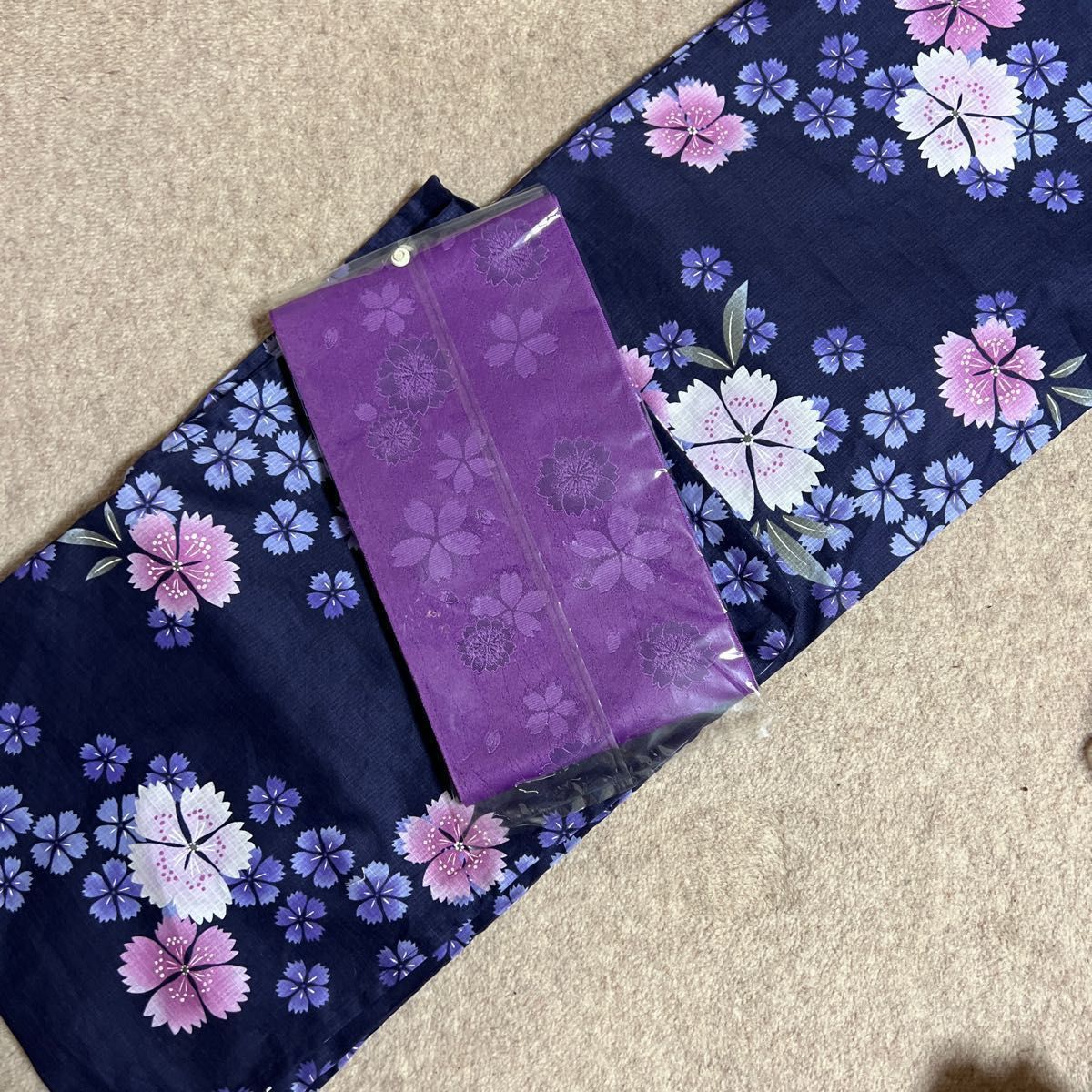 ¥13755 浴衣 反物 着物 和服 下駄 帯 巾着袋 4点セット オシャレ 花柄 ゆかた 花火大会 夏祭り 夏休み 夕涼み