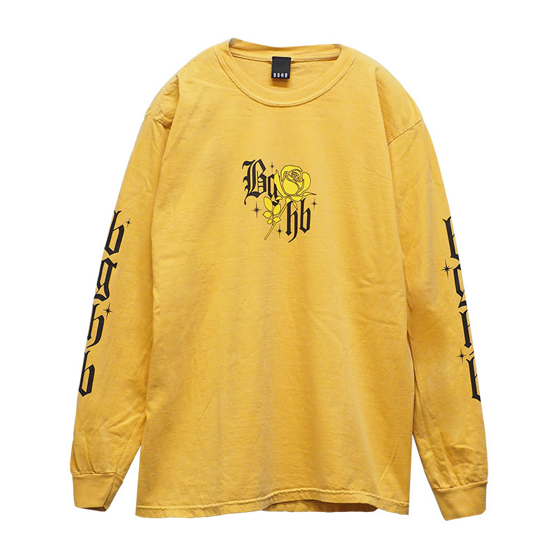 バガーチ BAGARCH ヴィンテージローズロングスリーブＴシャツ ストリート ヒップホップ BH-1506 VINTAGE ROSE-LTS MUSTARD L_画像1