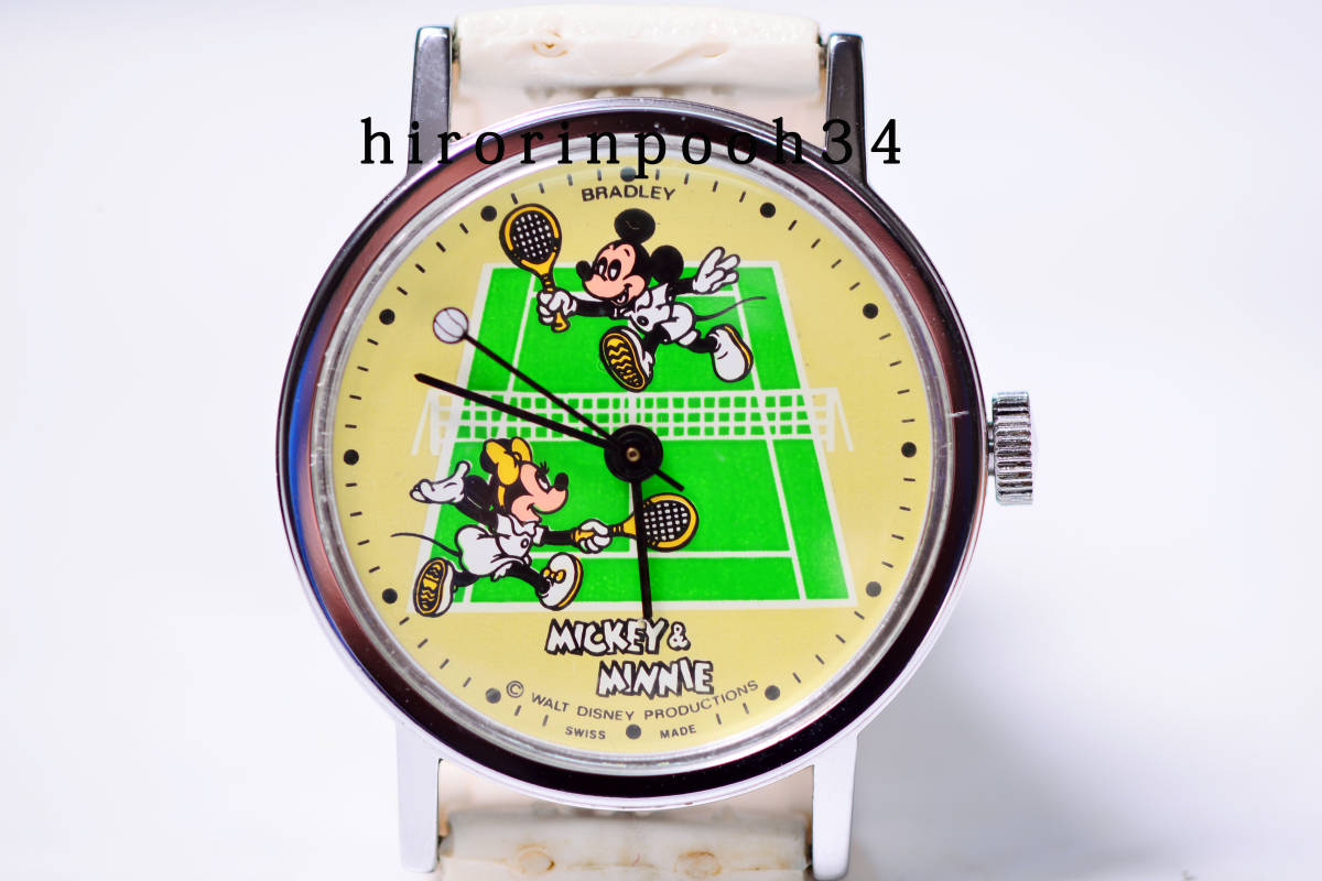 即決　 BRADLEY　●初期テニス　● ミッキーマウス ＆ ミニーマウス 　手巻腕時計　●クローム　●ＳＷＩＳＳ　ブラッドレイ
