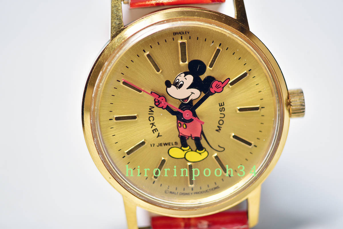 即決　美品　 BRADLEY　 最高級17石　 ミッキーマウス 手巻時計　 GOLD　ブラッドレイ