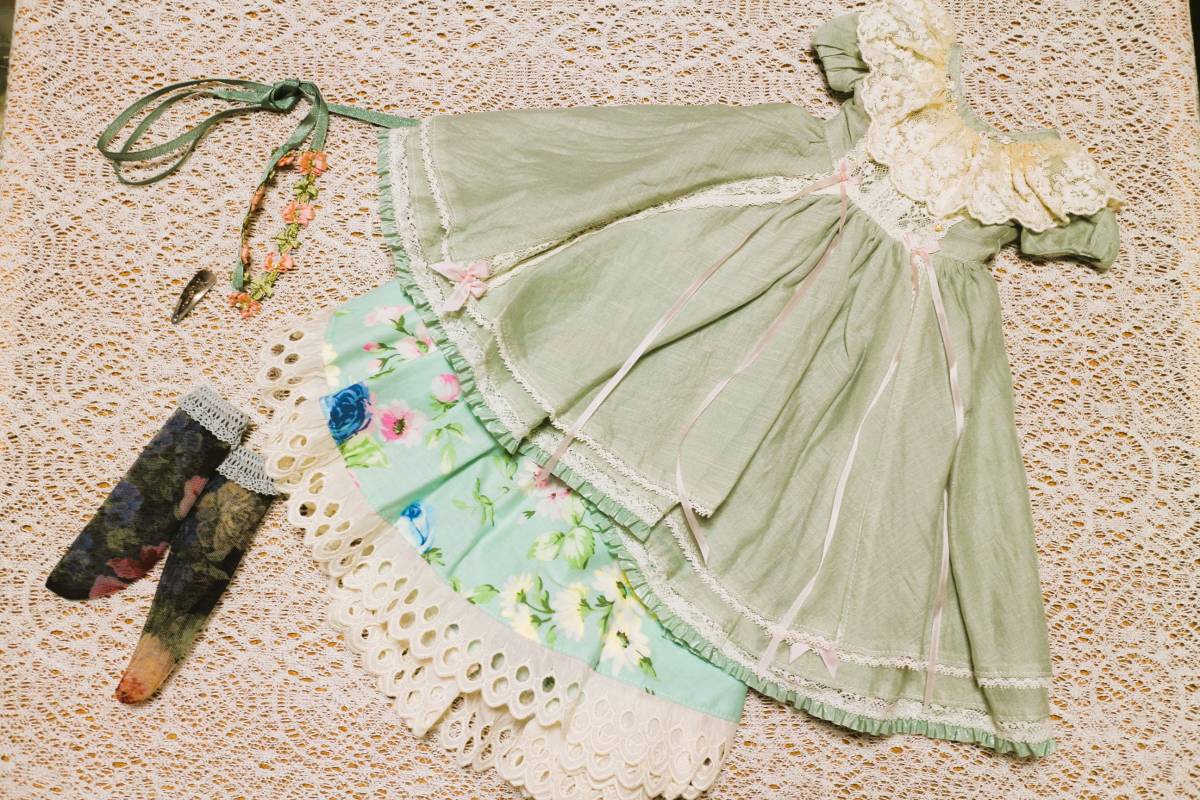ディーラー製 SD少女～SDGr少女サイズ ミントグリーンのドレスセット 