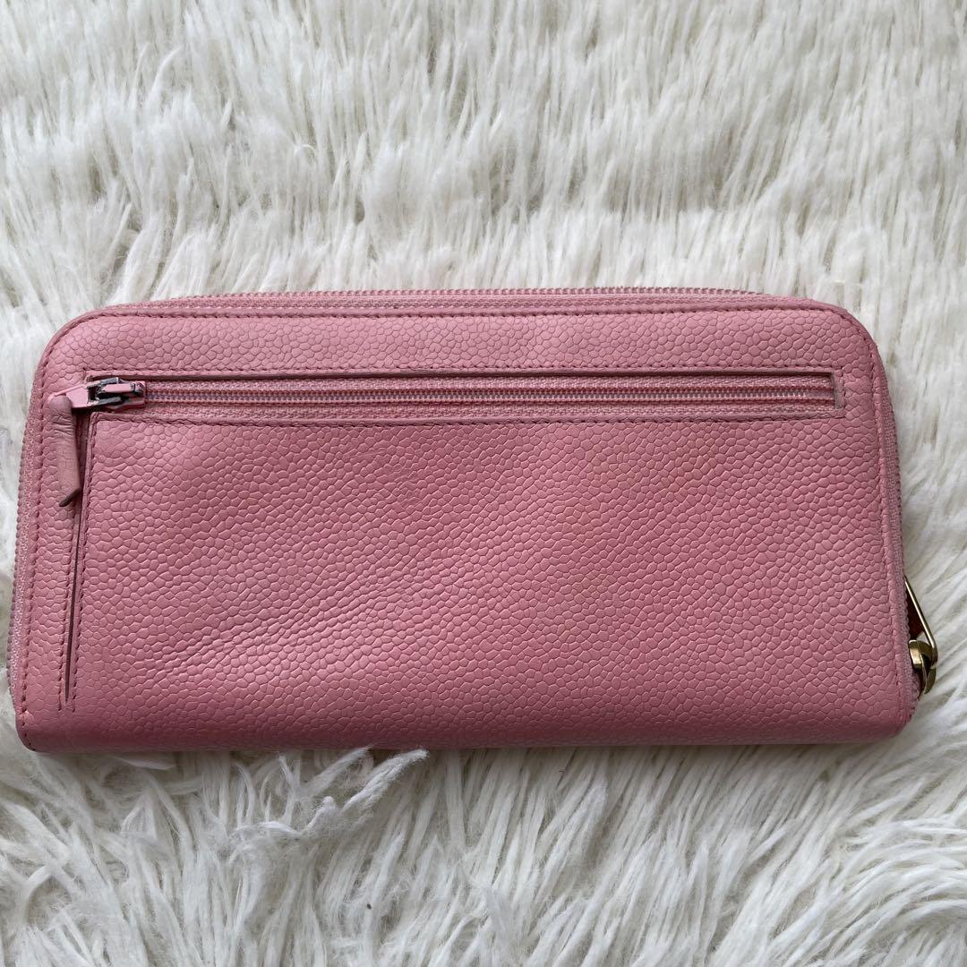 CHANEL シャネル キャビアスキン ラウンドファスナー 長財布 ピンク