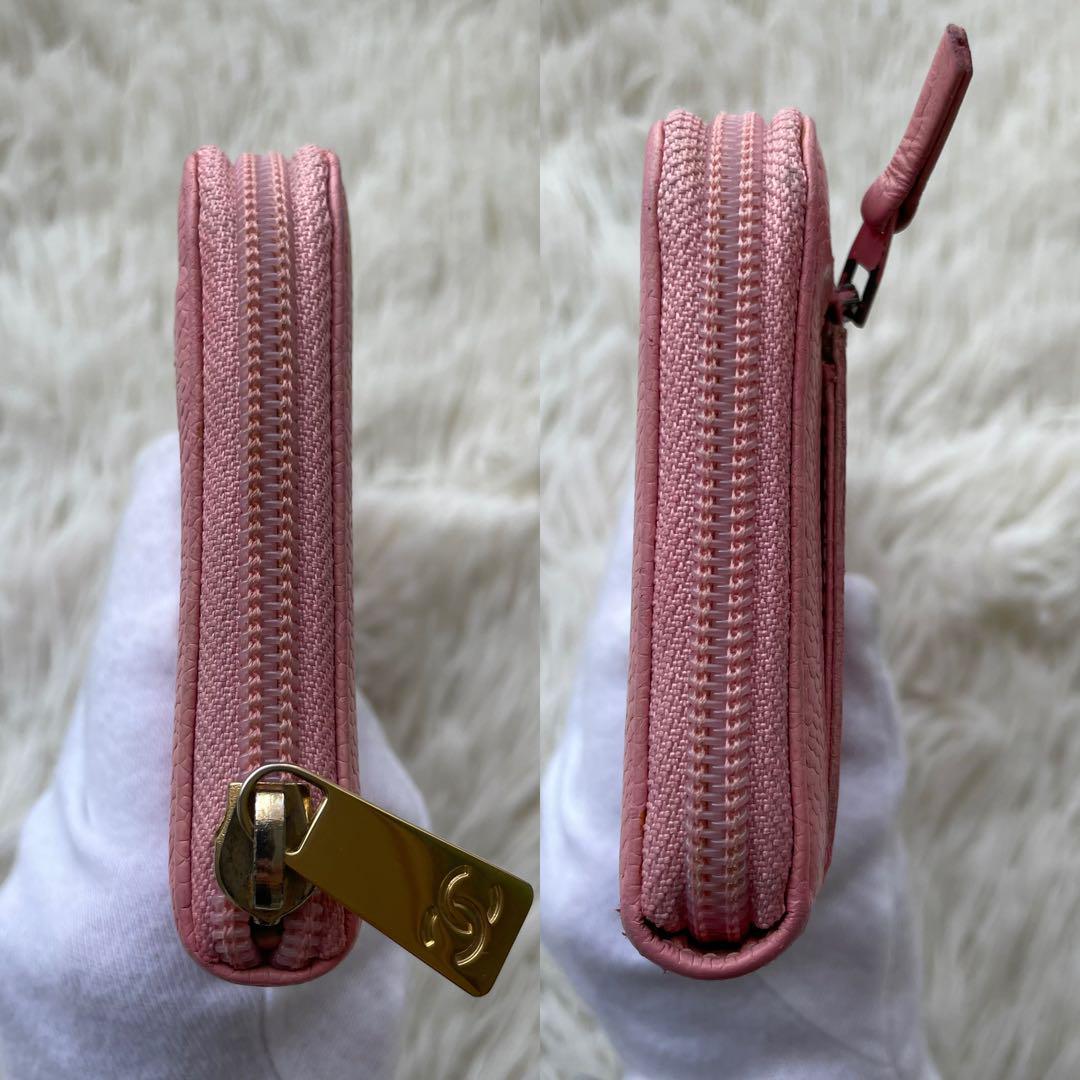 CHANEL シャネル キャビアスキン ラウンドファスナー 長財布 ピンク