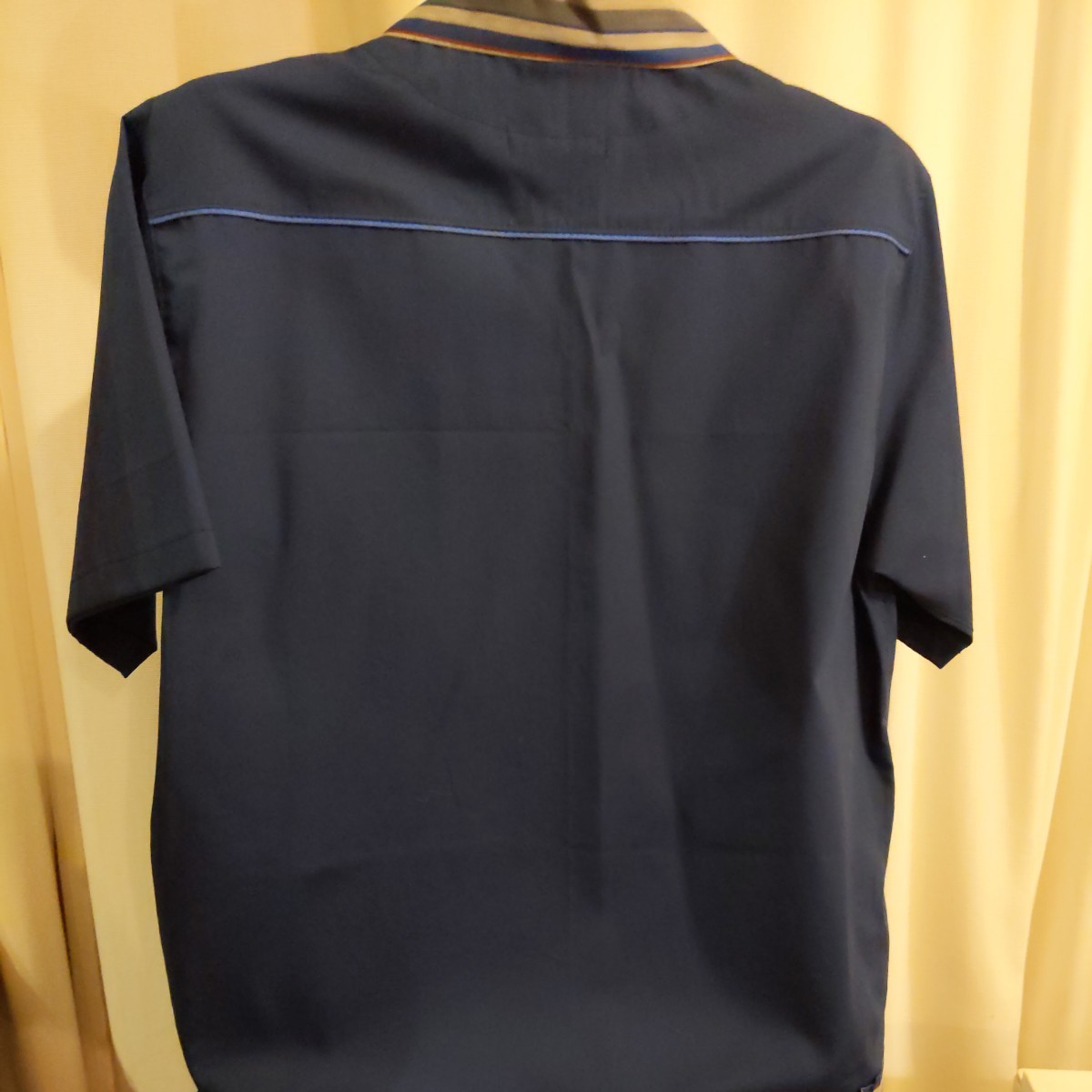 未使用品 ストライプ×ブルー切り替えし半袖オープンシャツ ロカビリー ホットロッドの画像3