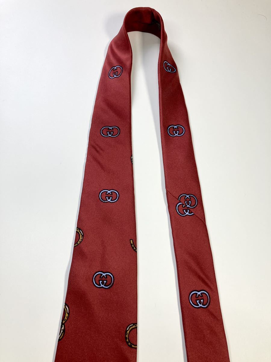 美品 GUCCI グッチ ネクタイ 高級シルク GG柄 ホースシュー 希少