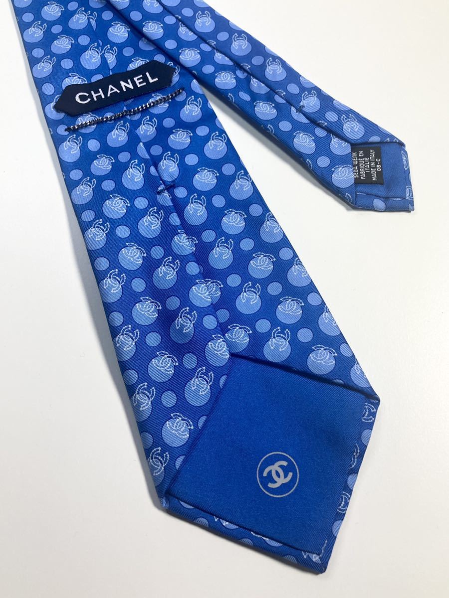 良品 CHANEL シャネル ネクタイ 高級シルク ココマーク 水玉 希少
