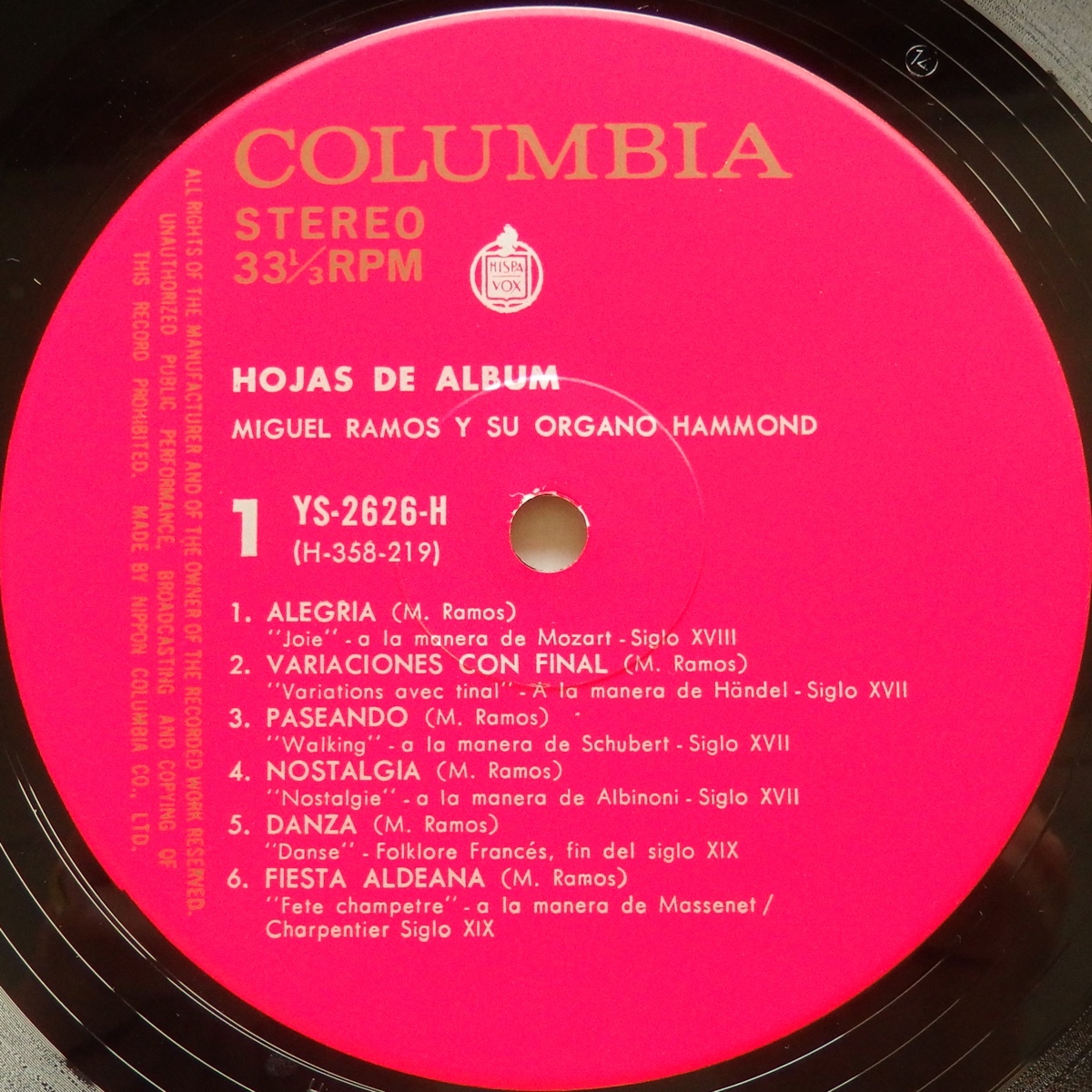LP MIGUEL RAMOS ミゲル・ラモス ハモンド・クラシカル YS-2626-H 帯付