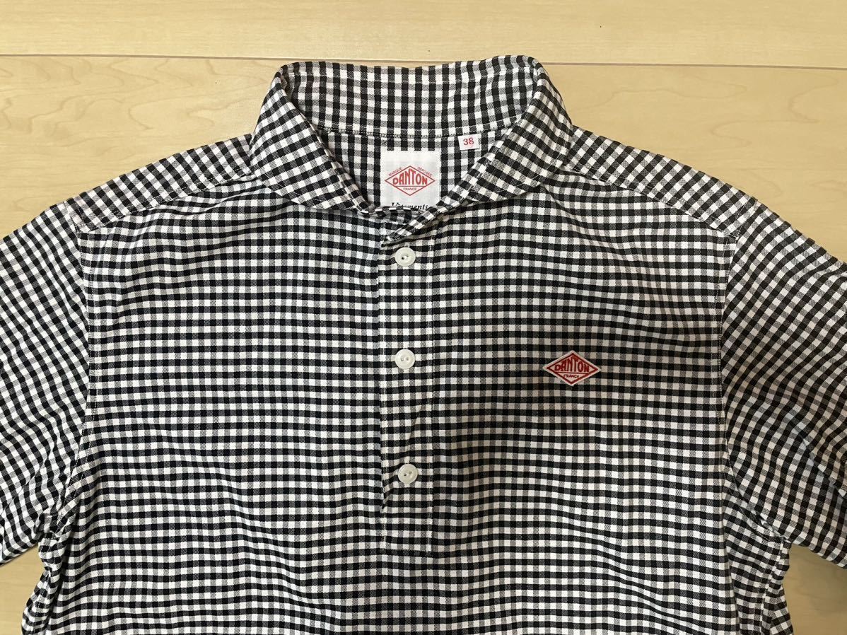 美品】 DANTON ダントン ラウンドカラー ギンガムチェック プル 美品】 DANTON ダントン ラウンドカラー ギンガムチェック プル
