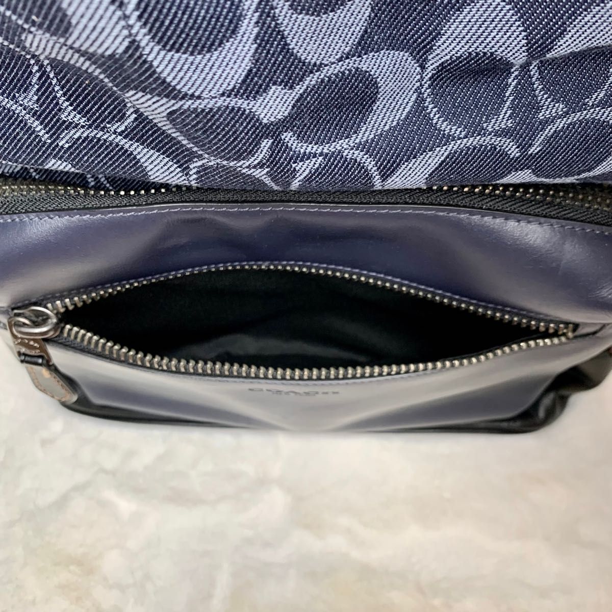 美品 COACH コーチ シグネチャー レザー切替 バックパック リュック 黒