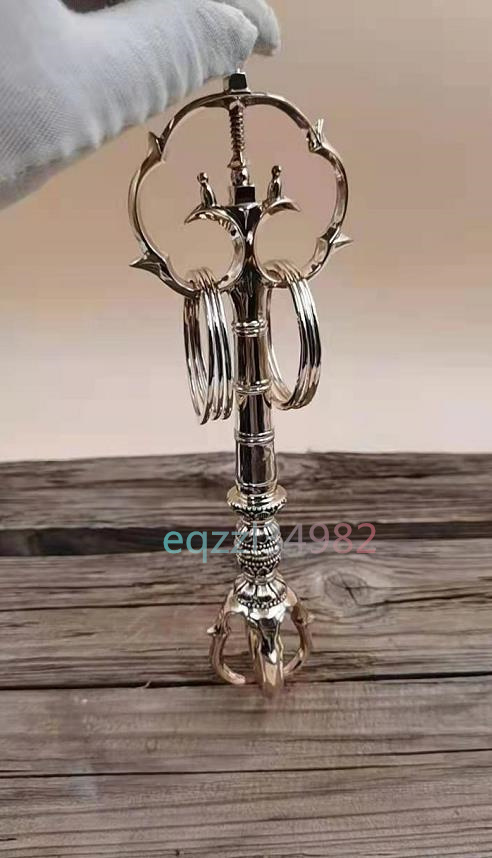 密教法具 寺院仏具」希少 佳品 手作り 五鈷杵付錫杖 高さ 23 cm 密教法具 寺院仏具」希少 佳品 手作り 五鈷杵付錫杖 高さ 23 cm