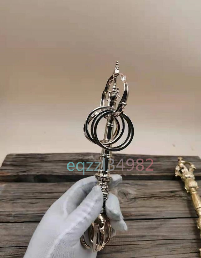密教法具 寺院仏具」希少 佳品 手作り 五鈷杵付錫杖 高さ 23 cm 密教法具 寺院仏具」希少 佳品 手作り 五鈷杵付錫杖 高さ 23 cm