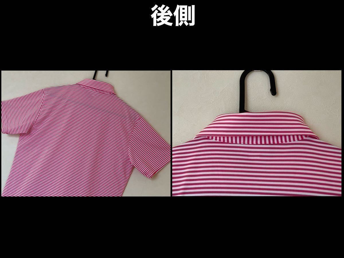 超美品 adidas(アディダス)テーラーメイド メンズ ゴルフ シャツ L(T175cm.B95cm)使用2回 ピンク ホワイト ドライ 半袖 スポーツアウトドア_後側