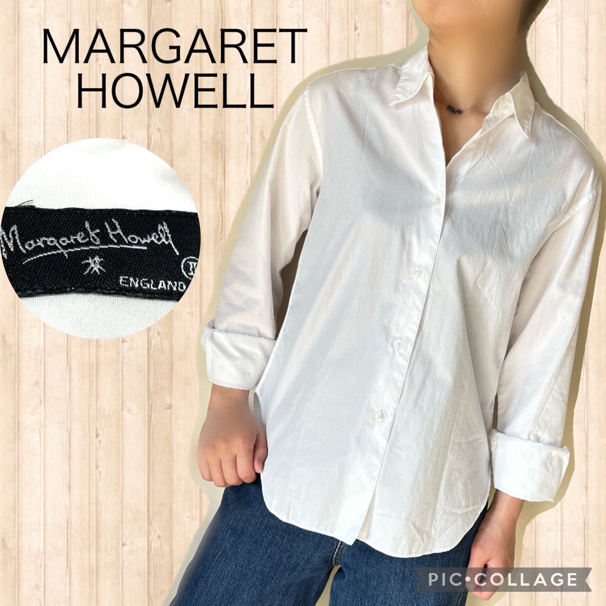 MARGARET HOWELL ホワイト　コットン　シャツブラウス　長袖　春夏 長袖シャツ　マーガレットハウエル　白　クラシック