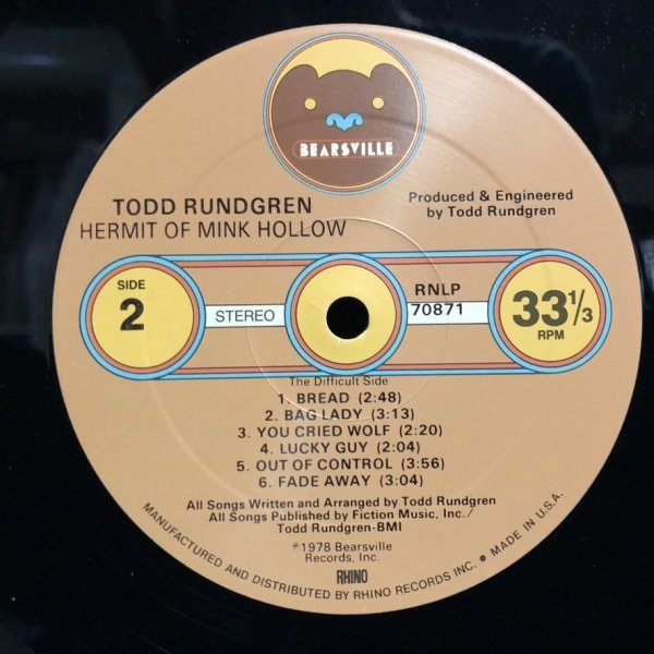 ☆【 '78 US orig】LP★Todd Rundgren - Hermit Of Mink Hollow ☆洗浄済み☆_画像4