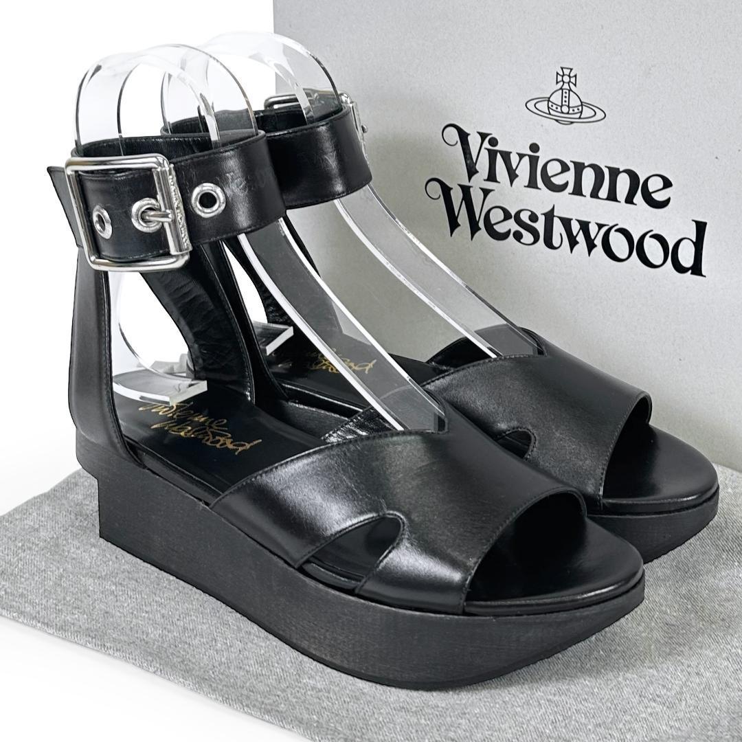 * высшее редкость * превосходный товар * Vivienne Westwood ro gold шланг s Ray b slave сандалии толщина низ дерево подошва дерево ремень ремешок чёрный 