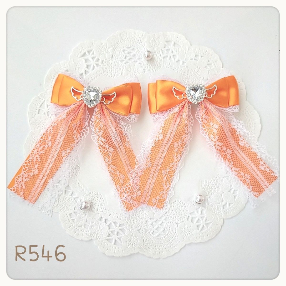 リボン ヘアクリップ オレンジ ハート 白 ホワイト 天使の羽根 量産型
