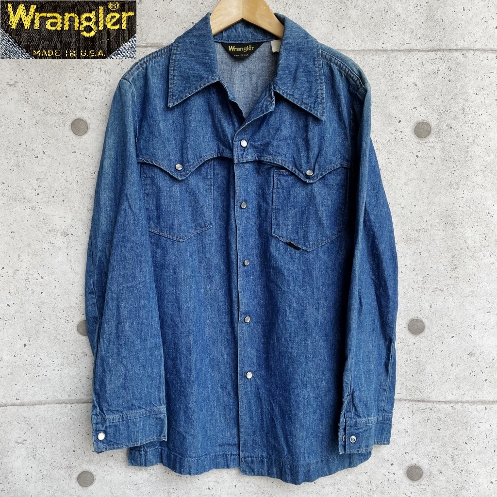 70s USA製 ヴィンテージ Wrangler ラングラー 10oz. デニム シャツ size S 黒タブ