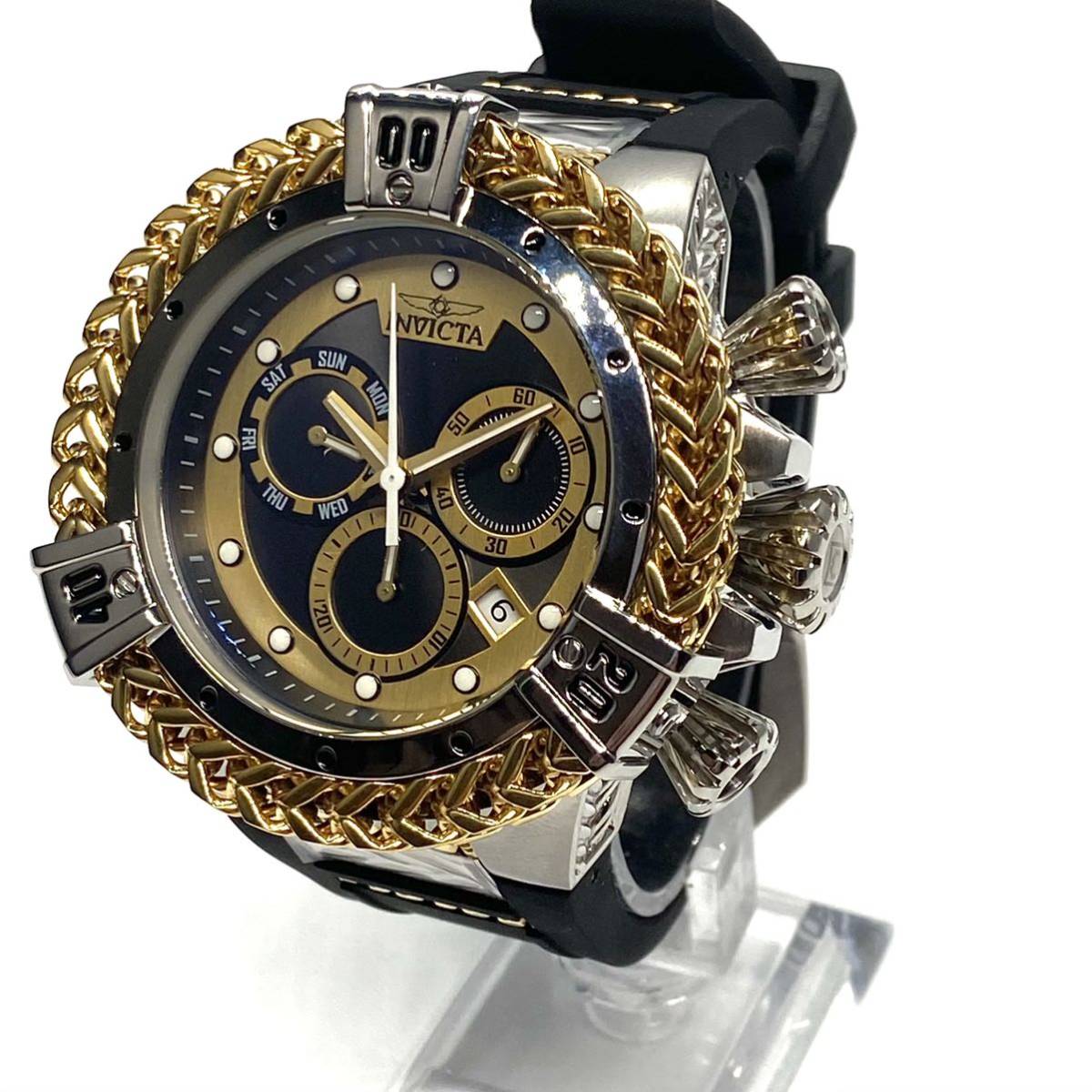 【定価19万円!】★激レア! invicta インビクタ ヘラクレス 腕時計 メンズ クロノグラフ クォーツ ゴールド ブラック 新品即納 高級品_画像2